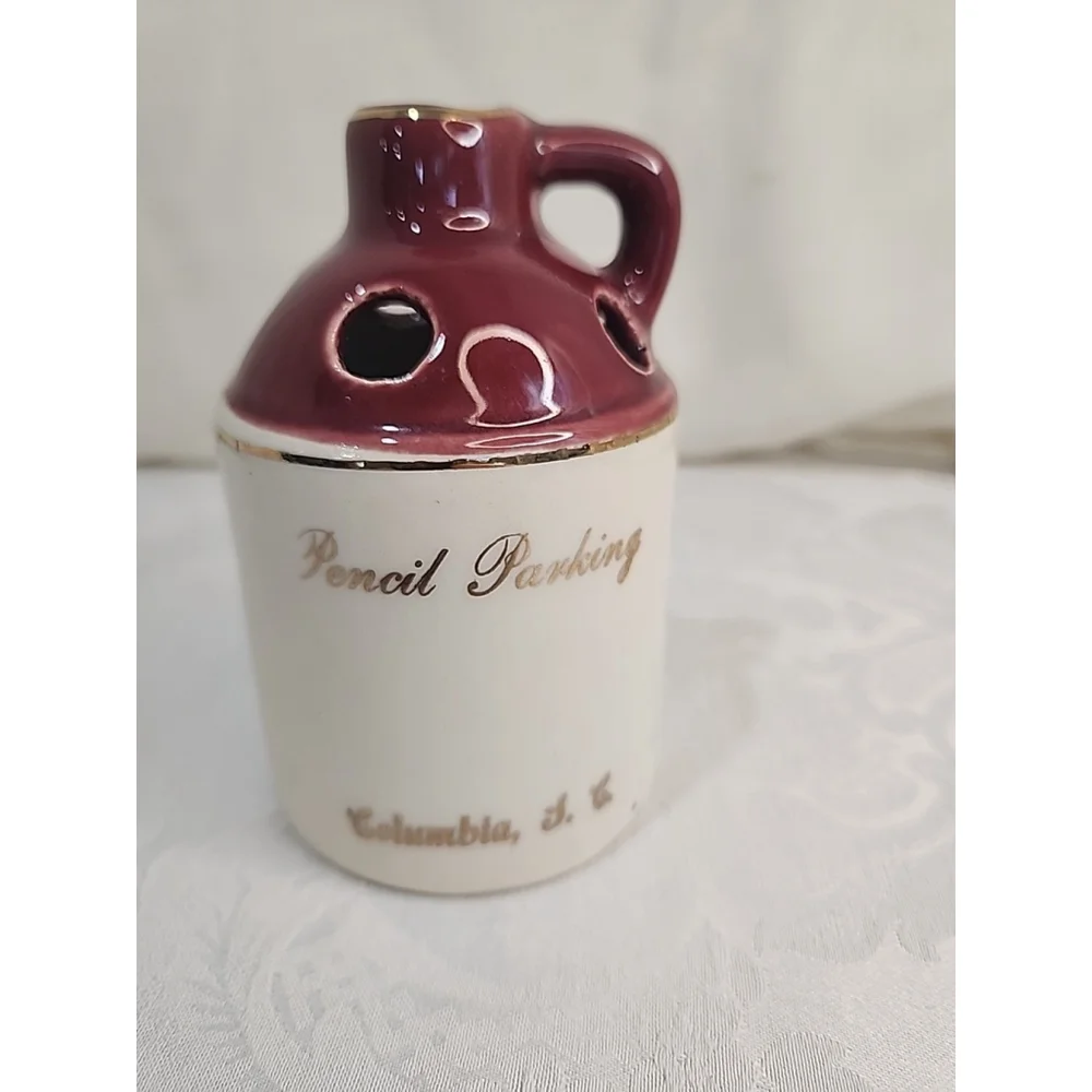 Columbia S.C. Pencil Parking Moonshine Jug Handmade Pen And Pencil Holder, EUC